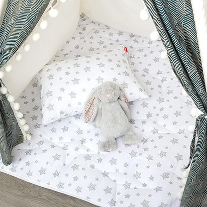 Mat of Teepee Tent for Kids, Toddler Teepee Mat Cushion, Anti Slip Bottom Square Padded Mat 43''x 43'' Kids Teepee Mat for Boys and Girls, Toddler Teepee Quilted Mat, White Star