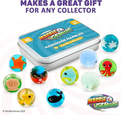 Marble Genius Collectors Marbles, Aquatic, 16mm (⅝ Inch), 10 Handmade Glass Marbles, Gifts for Marble Lovers, Gifts for Kids Ages 3+
