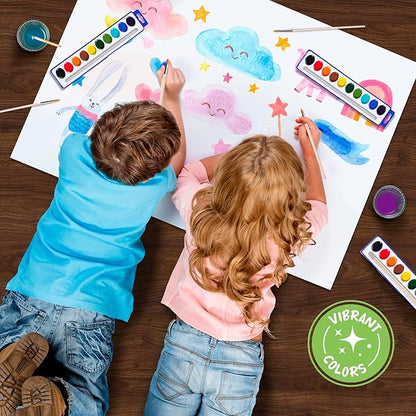 10-Color Water Color Paint Sets for Kids 30 Pack Bulk Watercolor Paint Set Washable Acuarelas Watercolor Palette Mini Paint Sets for Kids Party Favor Classroom Water Paint Kit 2 Wood Brushes Included