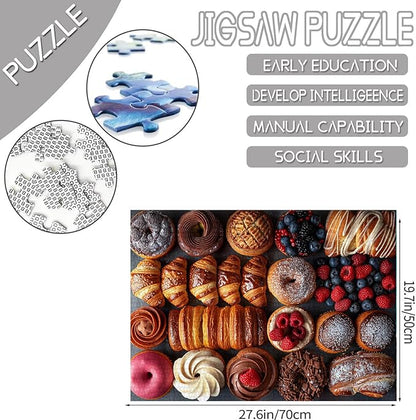 Tucocoo 1000 Piece Jigsaw Puzzles for Adults Croissants Cakes and Doughnuts Jigsaw Puzzle Delicious Food Art 1000 Pieces Puzzles for Challenging Family Activity Game Colorful DIY Puzzle Wall Decor