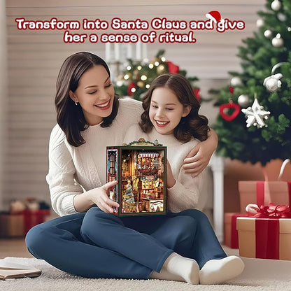 Christmas Shop,Book Nook Kit for Adults: Wooden 3D Puzzle DIY Miniature House Kit Tiny House with Lights and Music，Dollhouse Craft for Adults, Teens & Beginners，Gift for Family, Friends
