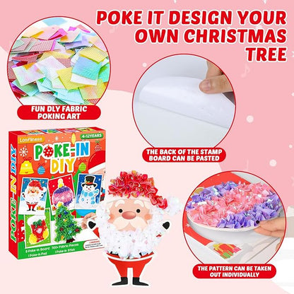 Lonfliness 8PCS Poke-in Craft and Art Kits Kids Christmas No-Mess Fabric Sewing Art Girl Boy 4-12 Puzzle Puncture Painting Santa Snowman Gingerbread Xmas Toy Gift Creative Activity Game Birthday Party