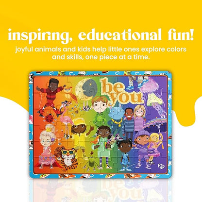 48pc FSC Wooden Tray Puzzle - Upbounders® Be You Rainbow Kicks & Zoo Animals | Colorful Sneakers, Multicultural Kids | Ages 4+ Educational Toy
