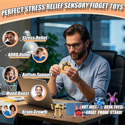 8Pcs Transformable Fidget Spinners for Kids Fidget Toys Teens Adults Sensory Toys with Autism ADHD Stocking Stuffers Bulk Gifts for Boys Girls Party Favors Travel Activities A