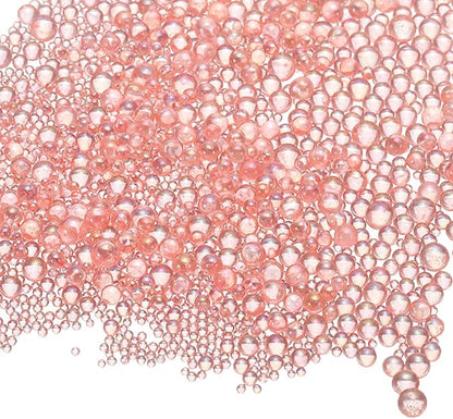 Iridescent Glass Tiny Bubble Beads, 0.4-3mm 10g No Hole Micro Mini Round Coral Pink Water Droplets Beads - Applications: for Resin Filler, Nail Art, Dollhouse Bath Tub