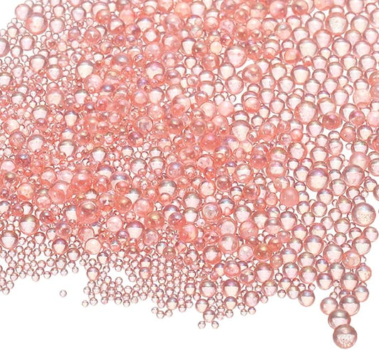 Iridescent Glass Tiny Bubble Beads, 0.4-3mm 10g No Hole Micro Mini Round Coral Pink Water Droplets Beads - Applications: for Resin Filler, Nail Art, Dollhouse Bath Tub