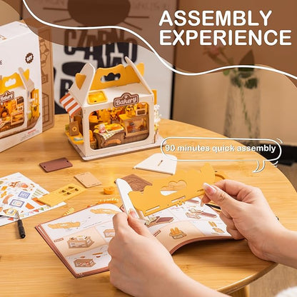 DIY Mini House Building Teddy Miniature Kit Breadbox, Miniature Lifestyle Bookshelf Decoration, Cute Craft Kits for Women or Girls 14+, Kawaii Gifts Hobbies for Crafters (Teddy's Breadbox)