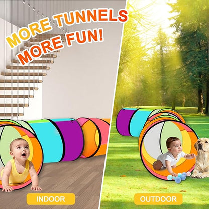 Kids Play Tunnel Tent for Toddlers, Colorful Pop Up Tunnel with Breathable Mesh, Crawl Tunnel for Boy and Girl Play Tunnel Indoor and Outdoor (2 Pack)