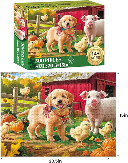 Puzzles for Adults 500 Pieces Jigsaw Puzzle Pig Dog Puzzles for Adults Teens Kids Colorful Animals Puzzle Challenging Puzzle Family Games Precision-Cut Vibrant Imagery, 20.5 x 15 in
