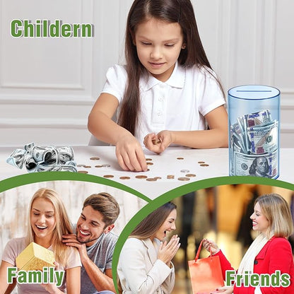 Clear Piggy Bank for Adults/Kids, Acrylic Unopenable Money Box for Cash Coin Saving, Must Break to Open, Money Saving Jar for Adults Boys Girls, Size 8" H x 5" Diameter(Blue)