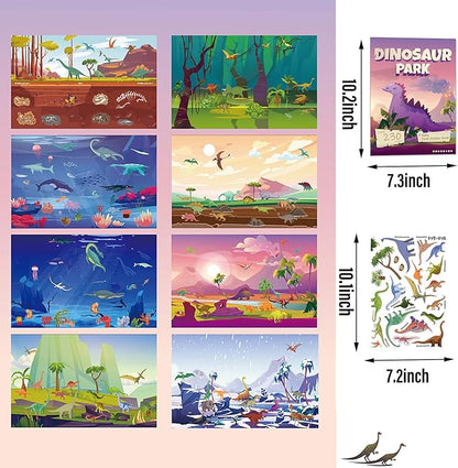 Sticker Book for Kids, 230+ Dinosaur & 134+ Vehicle Stickers & 16 Scenes, Reusable Activity Sheet, Seek and Find Sticker Coloring Pad, for Boys Girls Toddlers Ages 2-4 4-8 Years Old 3-5 6-7