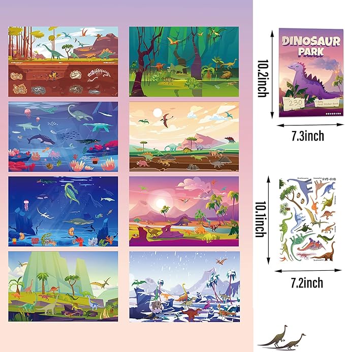 Sticker Book for Kids, 230+ Dinosaur & 330+ Animal Farm Stickers & 16 Scenes, Reusable Activity Sheet, Seek Find Sticker Coloring Pad, for Boys Girls Toddlers Ages 2-4 4-8 Years Old 3-5 6-7