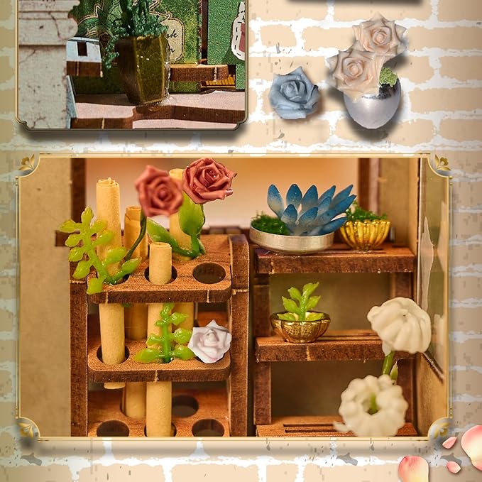 Book Nook Kit，DIY Miniature Dollhouse Kit for Adults and Teens，3D Wooden Tiny House for Family and Friends，Bookshelf Decor in Halloween/Christmas (DH-HYXZ-White)
