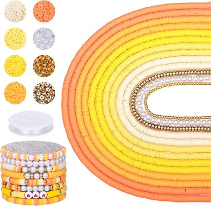 AceFun 3750PCS Clay Beads for Bracelets Making Polymer Clay Beads Kit with Pearl Beads Spacer Beads, Disc Heishi Beads Set for Jewelry Making Necklace Bracelet Earrings Finding, Yellow Mixed