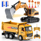 Remote Control Excavator and Dump Truck Toy Set - RC Construction Vehicles Toy with Barricades, Road Signs, Simulated Rocks, Lights and Sounds, Birthday Gifts for Toddlers 3-12 year Boys Girls