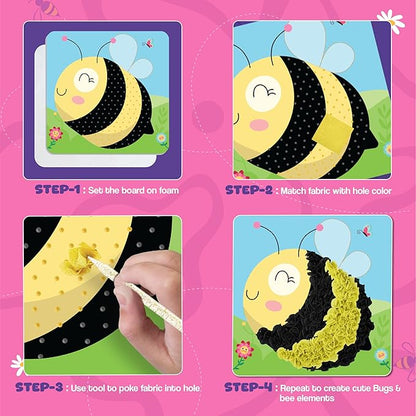 jackinthebox Poke Poke Art – Bugs Theme, Mess-Free Fabric Art and Craft, Flower Pressing Kits, Gift for Kids, Toys for Girls and Boys Ages 4 5 6 7 8