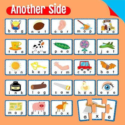 24 Set 3-Letter Word Puzzle Cards, 72 PCS Self Correcting Word Spelling Puzzles, Double Sided Puzzle Cards for Kindergarten Preschool Learning