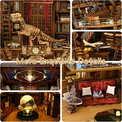 DIY Book Nook Kit, Miniature Dollhouse Booknook Kit, 3D Wooden Puzzle Bookend Bookshelf Insert Decor with LED Light for Teens and Adults (Beyond Library Max)