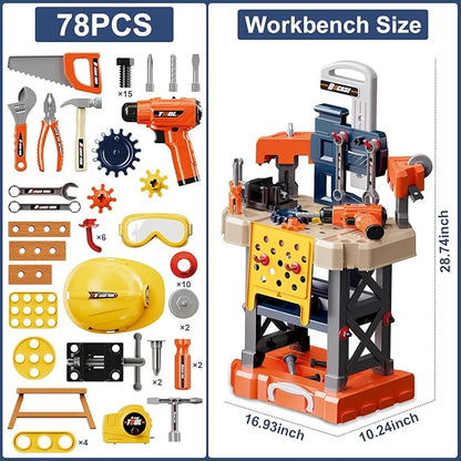 Kids Tool Bench - Kids Tool Set with Electric Toy Drill and Realistic Tools,78 Piece Toddler Tool Set Pretend Play for Toddlers 3-5,Boy Toys Age 5-6 Years Old