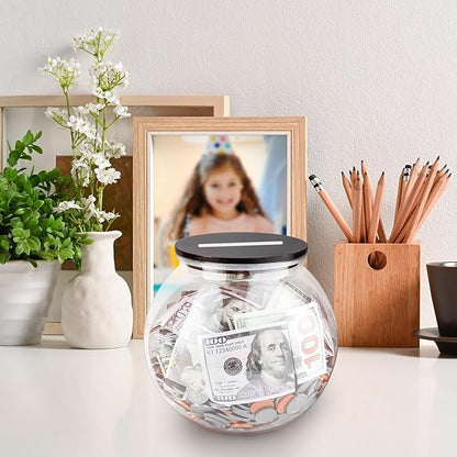 Large Clear Coin Bank Jar with Slotted Lid, 3/4 Gallon Plastic Money Tip Change Savings Coin Jar for Coin or Raffle Ticket, Big Money Coin Tip Piggy Change Bank Box for Adults Teens, Black