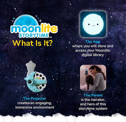 Moonlite Storytime Mini Projector with 10 Classic Stories, A Magical Way to Read Together, Digital Storybooks, Fun Sound Effects, Learning Gifts for Kids Ages 1 and Up