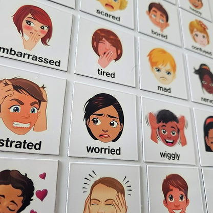SchKIDules® Feelings Magnets for Kids and Special Needs - Teaching Social Emotional Learning and Expression - 17 Diversified Emotions Plus an I Feel Sentence Starter Included