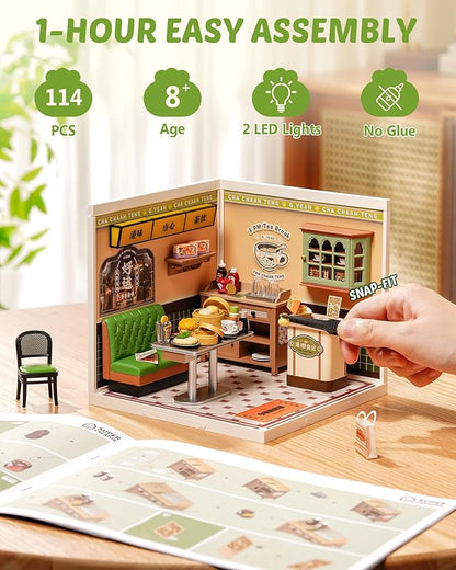 Rolife Super Creator Series, DIY Mini Hong Kong Bites Cafe Dollhouse House Kit, Bulid Scenary for Action Collectible Figures, Creative Gifts for Women Adults