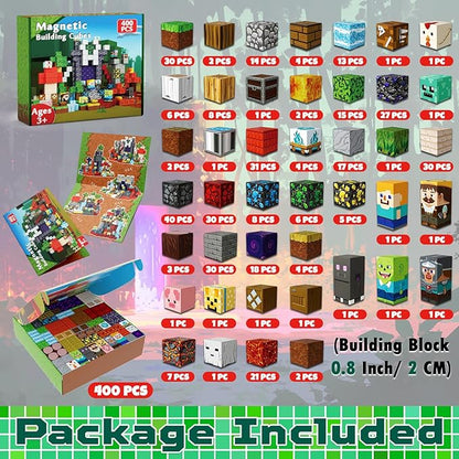 400 PCS Magnetic Blocks - Building Block for Kids Ages 4-8, Magnet Blocks Cubes Tiles Constructions Toys Girl Boy, STEM Educational Montessori Stacking Toy, Sensory Play Game Preschool Learning Gifts