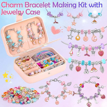 Bracelet Making Kit with Jewelry Box Charm Beads for Jewelry Making Kit DIY Bracelet Craft Kit Cute Birthday Valentine Gifts Christmas