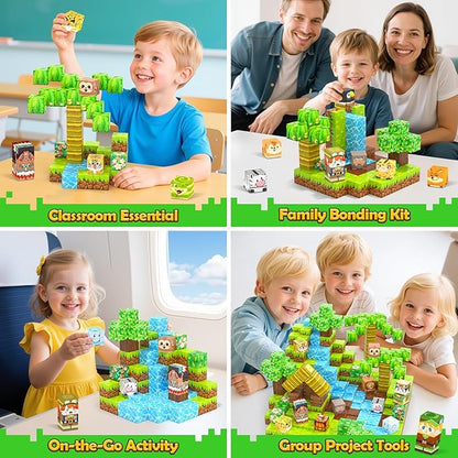 150 Magnetic Blocks – Mine Magnet Game Building Craft, STEM Constructions Toy, Jungle Animals, Sensory Stacking Cubes Kids Toys, Christmas Birthday Gifts for Boys Girls Age 3-5, 5-7, 4-8, 8-12