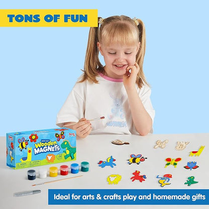 JOYIN 12 Wooden Magnet Creativity Arts & Crafts Painting Kit for Kids, Decorate Your Own Painting Gift for Easter Basket Stuffers, Birthday Parties and Family Crafts, Party Favors for Boys Girls