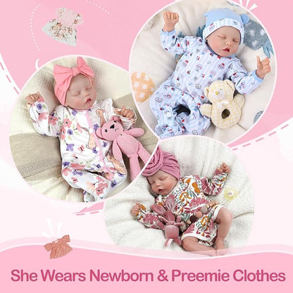 JIZHI Lifelike Reborn Baby Dolls - 17-Inch Realistic Newborn Baby Doll Full Vinyl Body, Poseable, Girl with Feeding Kit, Gift Box for Ages 3+