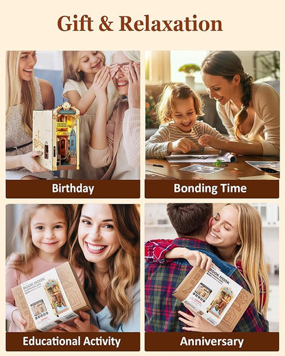 Rolife DIY Book Nook Kits for Adults 3D Wooden Puzzle-Bookshelf Insert Booknook-Miniature Kit-Gifts for Boys Girls (Romantic Venice)