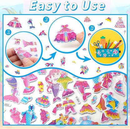 36 Sheets Mermaid Stickers for Kids - 900+ 3D Puffy Stickers Ocean Theme | Sea Animals, Shells, Mermaids | Reusable, Waterproof | Crafts, Scrapbooking, Gifts