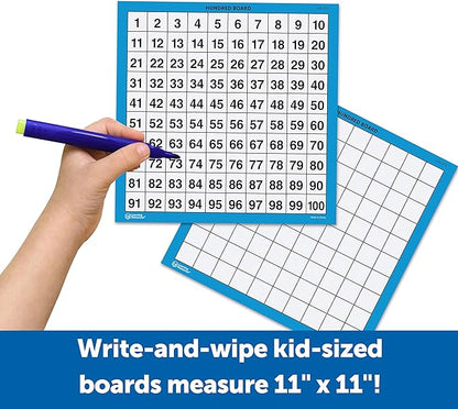 Learning Resources Laminated Hundred Boards - 10 Pieces Dry-Erase Counting Aid, Teaching Supplies, Math Boards for Kids