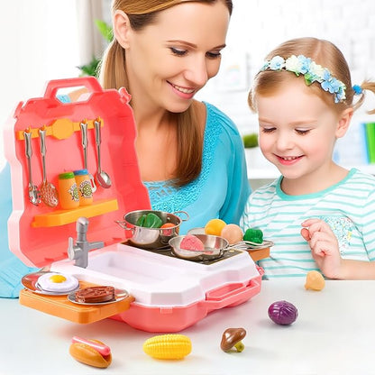 MINDNOOK Kids Kitchen Playset, 35Pcs Kitchen Sink Pretend Play Cooking Toys with Utensils, Stainless Steel Pots & Pans Play Food Sets for Kids, Learning Gift for Toddlers, Boys, Girls Ages 3+