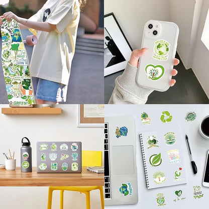 100PCS Environmental Protection Stickers, Save Planet Earth Stickers for Student Vinyl Waterproof for Water Bottle Laptop Luggage Guitar Gifts for Teens Girls Kids Adult Students