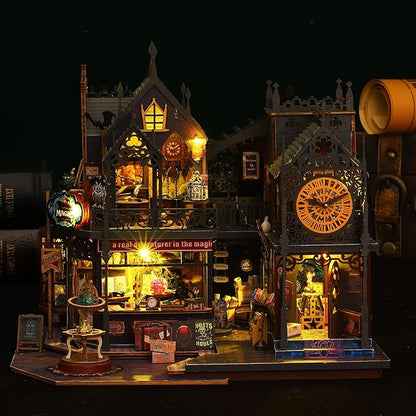 DIY Miniature Dollhouse Kit, Holo Magic City DIY Miniature House kit Wooden Dollhouse Kit, DIY Mini House kit for Adults to Build