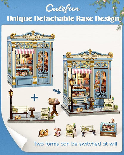 Cutefun Book Nook Kit - DIY Miniature House Kit for Adults and Teens, 3D Wooden Puzzle Mini House Building Kit with LED, Dollhouse Kit Bookshelf Insert Decor Creative Gifts (Sweet Marie)