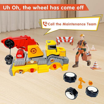 11inches Large Take Apart Construction Toys Crane Trucks for Boys Girls Kids 3-10 Year Old Electric Drill Toys