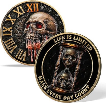 AtSKnSK Memento Mori Coin Momento Mori Coin Skull Coin Stoic Gifts Memento Mori Calendar Living Memento Mori Amor Fati Coin (Crack Time Warning)