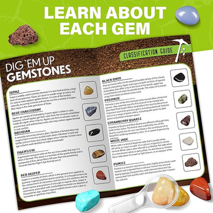 LotFancy Gemstone Dig Kit, Excavate 20 Real Gems, Science Kit for Kids Age 8-12, Educational Toy, Birthday Gift for Boys Girls with Mining Tools