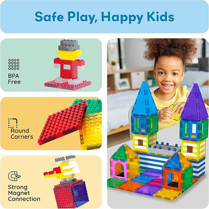 PicassoTiles Magnetic Brick Tiles STEM Creative Magnetic Tiles Building Block Set Building Brick Construction Toy Socket Spikes Toys Accessory Educational Imaginative Learning Kit Stacking Set