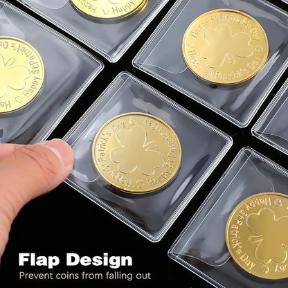 50 Pcs Plastic Coin Sleeves, 2.1 x 2.1 Inch Individual Coin Protector for Collectors