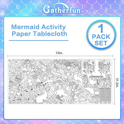 Gatherfun Mermaid Party Giant Coloring Poster - 31.5X 72 Inches - Versatile Classroom Wall Décor & Birthday Activity - Mermaid Poster or Table Cover for School Parties and Special Events