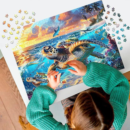 2 Pack Puzzles for Adults 1000 Pieces-Sea Turtle & Dolphins Difficult Jigsaw Puzzles for Adults,Hard Jigsaw Puzzle Decorations DIY Leisure Game Toy Suitable Family Friends(27.5x20 inches)