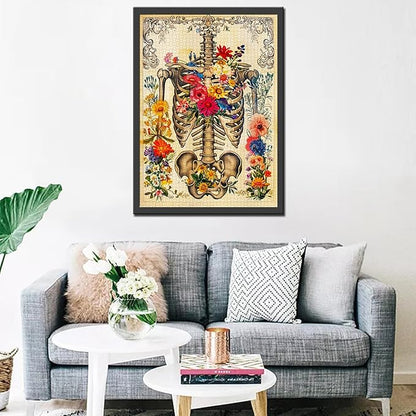 Rib Cage Skull Flower Jigsaw Puzzle Human Organ/Anatomy 1000 Pieces Puzzles Game Florals Jigsaw Puzzles for Adults Home Decor DIY Craft Puzzle Gift for Friends and Family 20 x 27 Inch