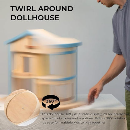 AVDAR Twirl Around Dollhouse for Toddlers 3-5, 22.6-Inches-Tall, Large Wooden Doll House for 2 3 4 5 6 7 8 Year Old Girls, with Spinning Platform, Sliding Doors, Ideal Gift for Kids Ages 3+