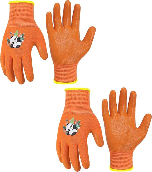 HANDLANDY 2 Pairs Kids Gardening Gloves, Toddler Children Garden Yard Work Outdoor Playing Gloves, Rubber Coating, for Girls Boys Youth (Size XL, Orange)
