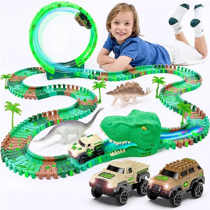 JITTERYGIT Race Track Set Glow in The Dark Track Toy for Boys & Girls Age 3, 4, 5, 6 and 7 (Dino Track Glow Loop)